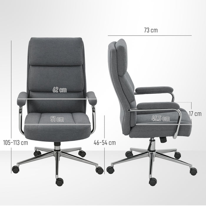 HOMCOM Executive Office Chair, Linen Fabric Computer Desk Chair with Double-Layer Back Cushion, Tilt Function, Height Adjustable for Home, Charcoal Grey