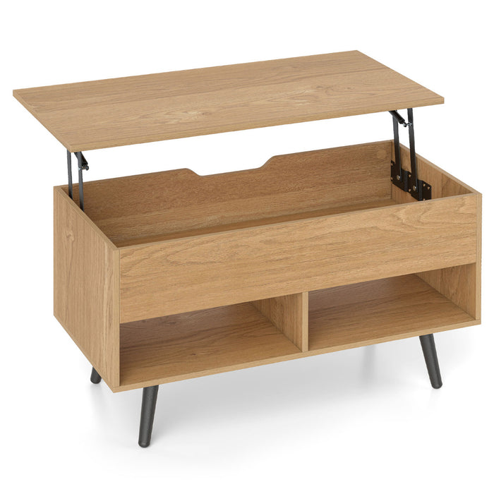 Lift Top Coffee Table with Hidden Compartment and Open Storage Shelves-