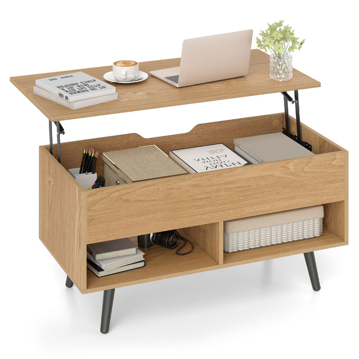 Lift Top Coffee Table with Hidden Compartment and Open Storage Shelves-