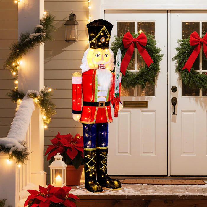 Lighted Nutcracker Soldier Outdoor Christmas Decoration with Glitter Sword