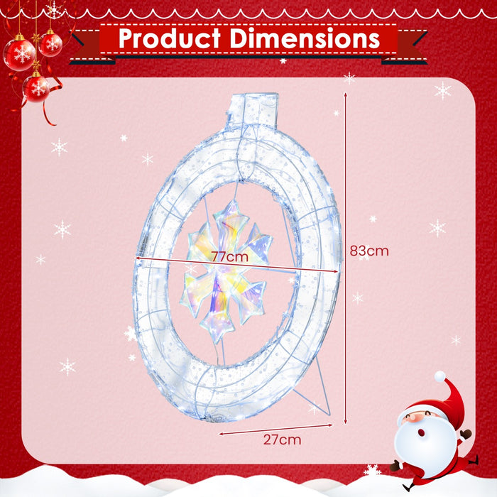 33 Inch Lighted Snowflake Wreath with Hanging Ring and Support Bracket