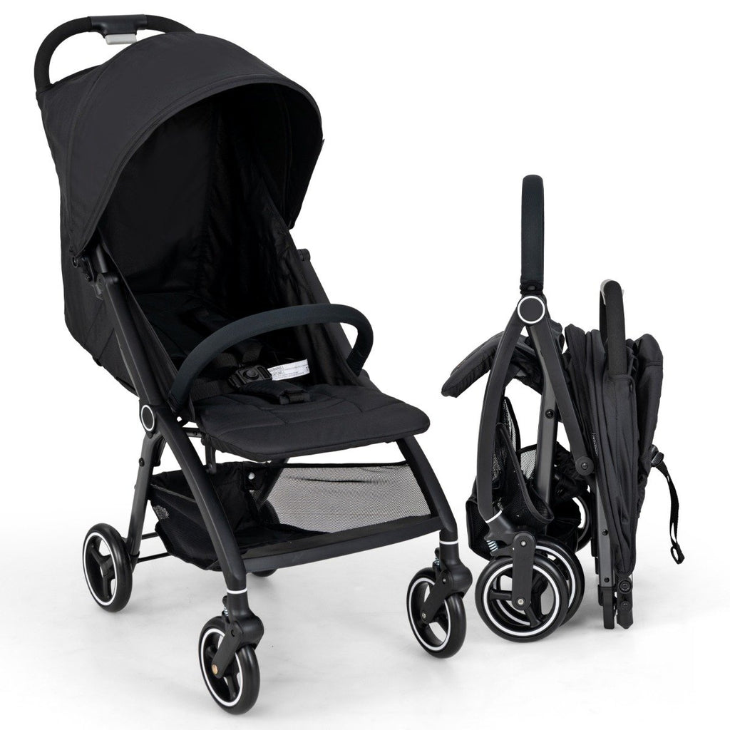 Lightweight Foldable Baby Stroller with Adjustable Backrest and Canopy-Black