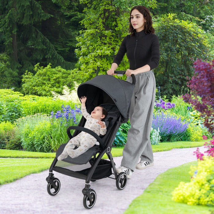 Lightweight Foldable Baby Stroller with Adjustable Backrest and Canopy-Black