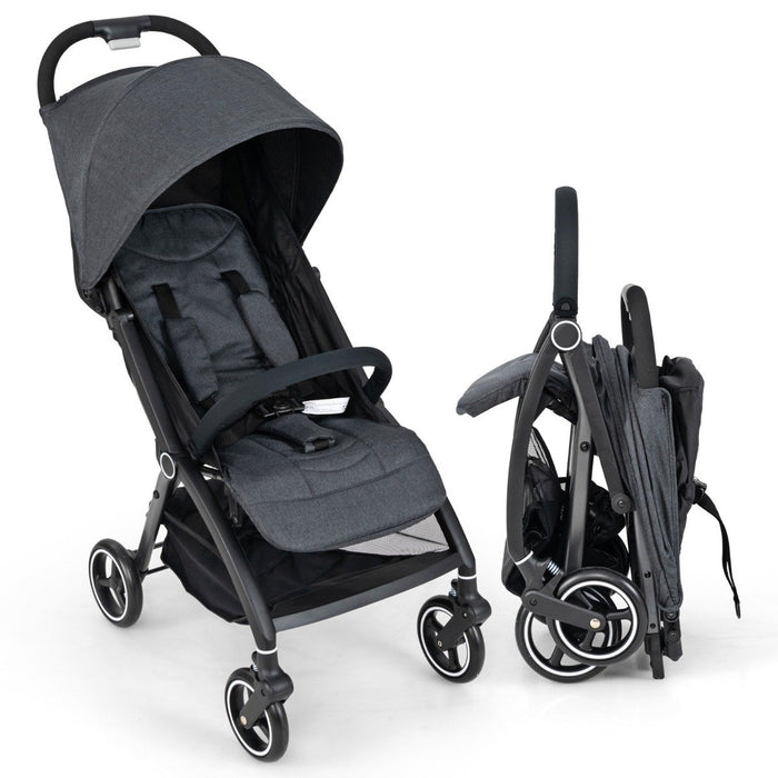 Lightweight Foldable Baby Stroller with Adjustable Backrest and Canopy-Black