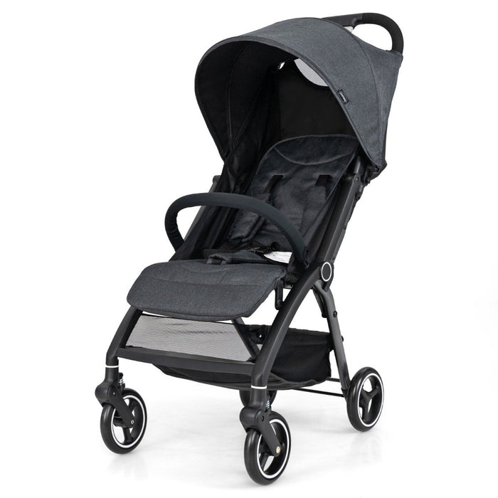 Lightweight Foldable Baby Stroller with Adjustable Backrest and Canopy-Black