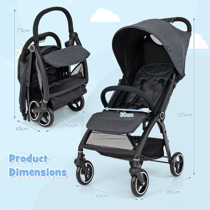 Lightweight Foldable Baby Stroller with Adjustable Backrest and Canopy-Black