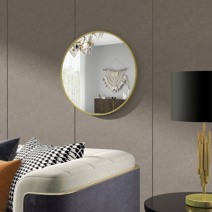 Round Gold-Tone Bathroom Mirror - Modern Aluminum-Framed Wall-Mounted Vanity, 60cm - Easy Installation for Living Room & Entryway Decor