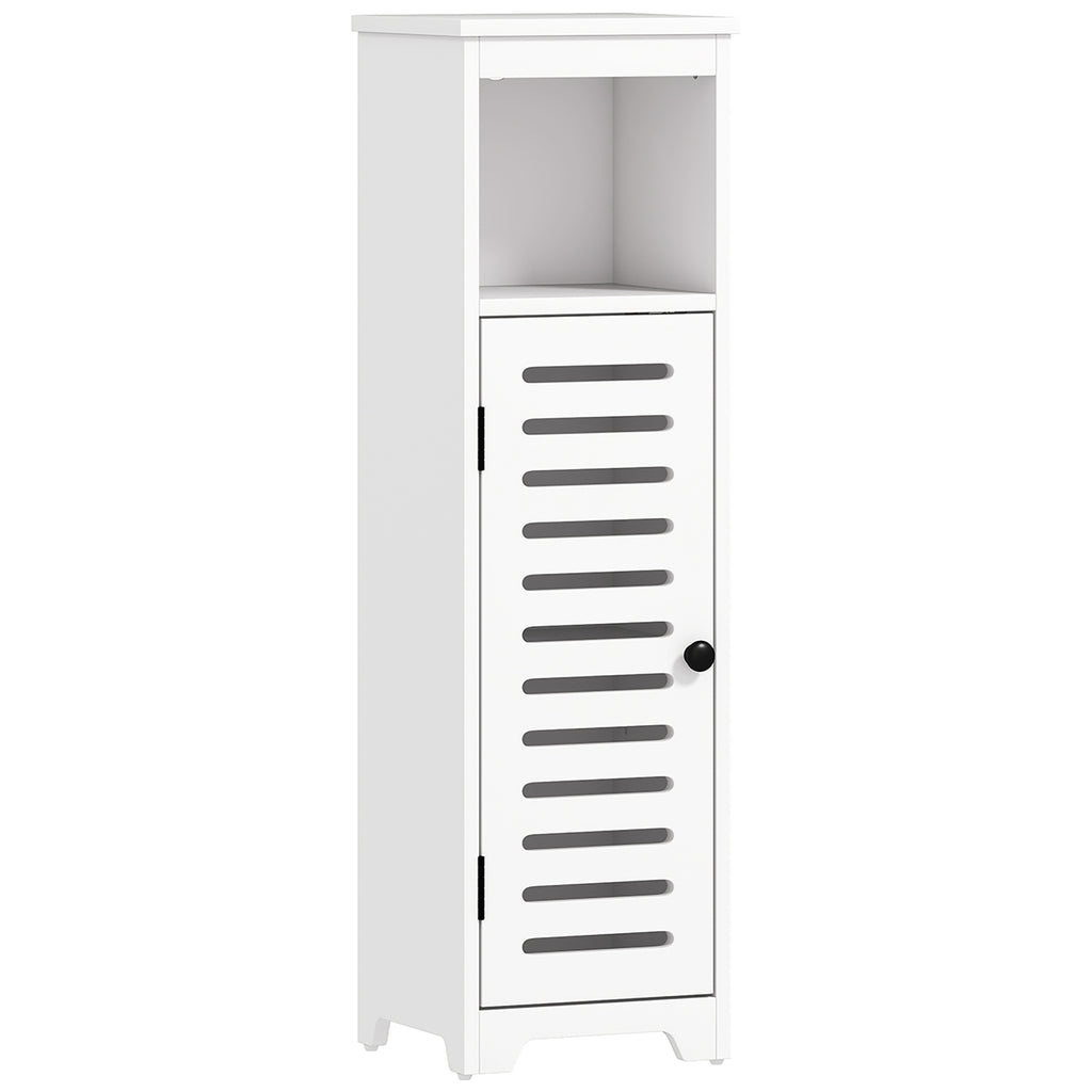 HOMCOM Bathroom Floor Cabinet, Bathroom Storage Unit with Louvered Door, Open Shelf, Adjustable Shelf, White, 22 x 20 x 75 cm