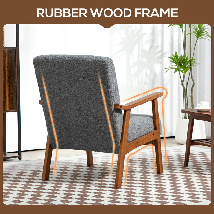 HOMCOM Armchair with Wide Seat, Boucle Accent Chair, Thick Padded Occasional Chair with Solid Wood Frame for Living Room Bedroom Home Office Reception Balcony, Grey | Aosom UK