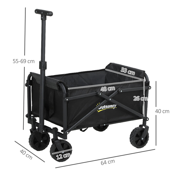 Outsunny 41L Festival Trolley on Wheels, Small Garden Folding Trolley Cart, 60kg Heavy Duty Collapsible Folding Wagon with Adjustable Handle and Carrying Bag for Beach, Camping, Festival, Black