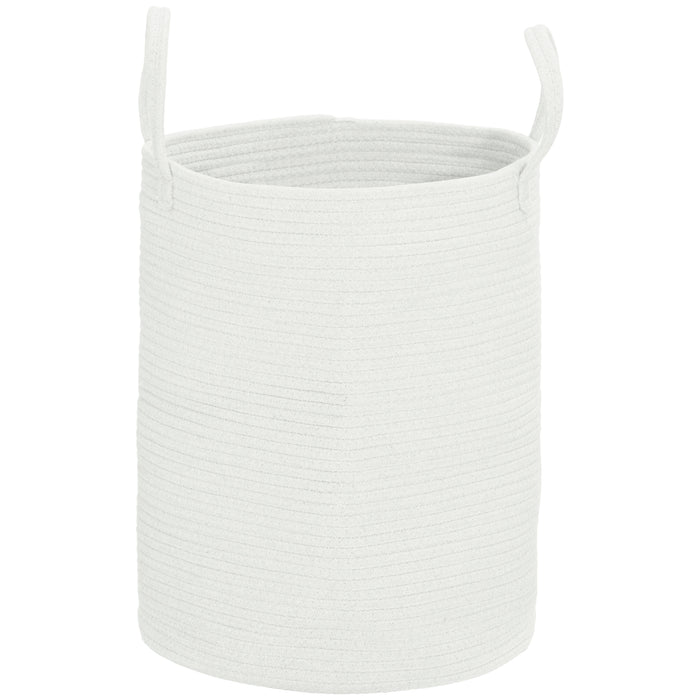 HOMCOM 36L Cotton Rope Laundry Basket, with Handles - Cream White | Aosom UK