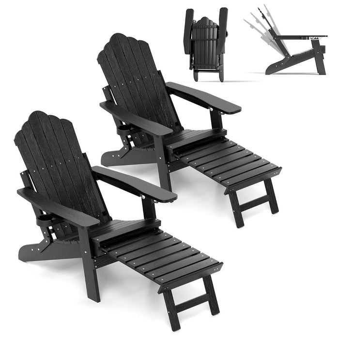 Lounge Patio Adirondack Chair Set of 2 with Retractable Footrest-