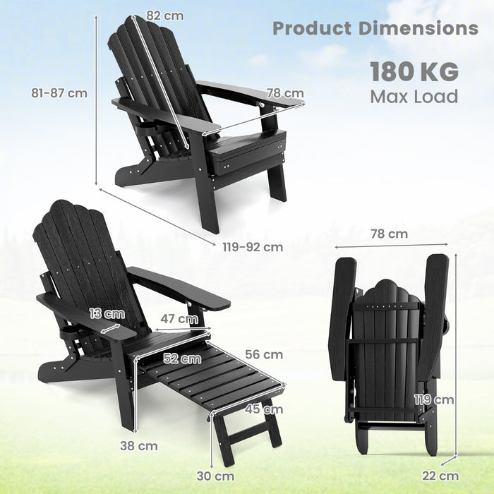 Lounge Patio Adirondack Chair Set of 2 with Retractable Footrest-