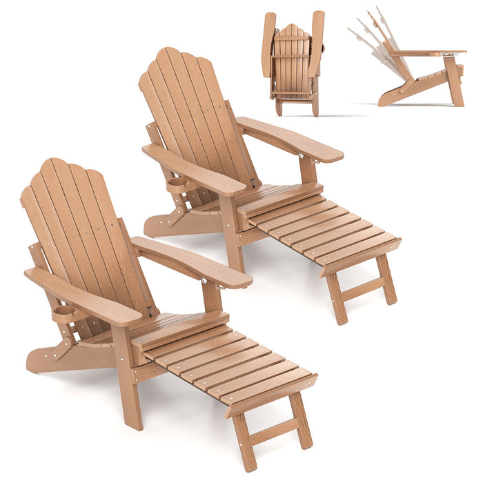 Lounge Patio Adirondack Chair Set of 2 with Retractable Footrest-