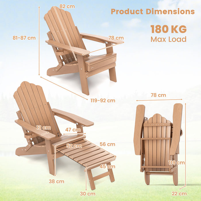 Lounge Patio Adirondack Chair Set of 2 with Retractable Footrest-