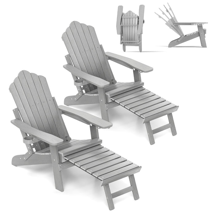 Lounge Patio Adirondack Chair Set of 2 with Retractable Footrest-
