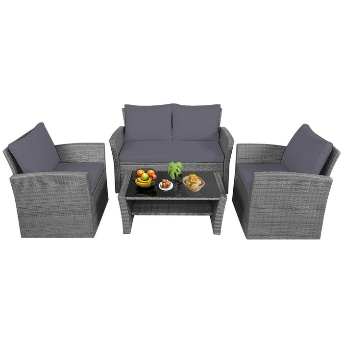 4 Piece Patio Conversation Seat with Seat and Back Cushions-