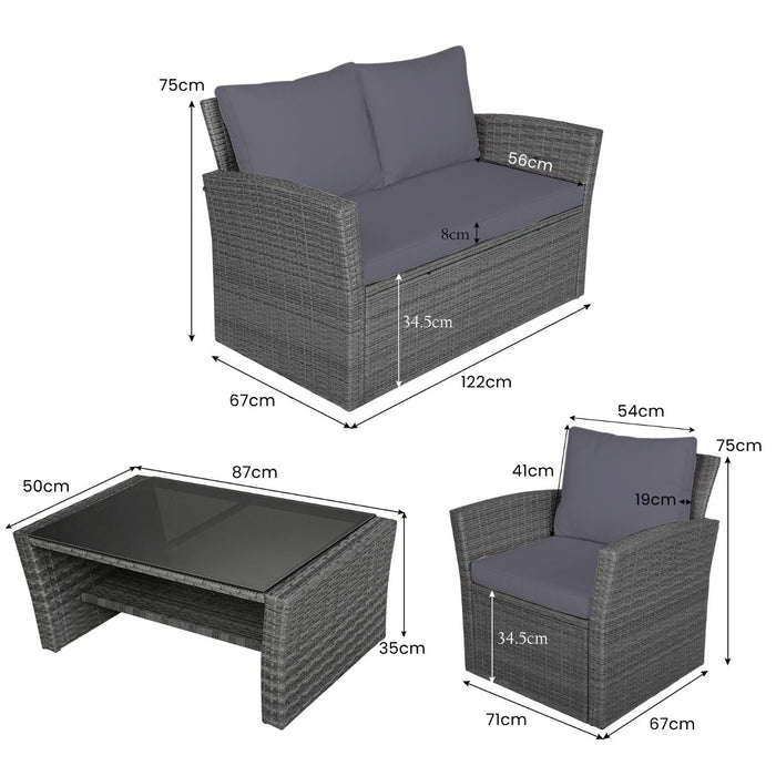 4 Piece Patio Conversation Seat with Seat and Back Cushions-
