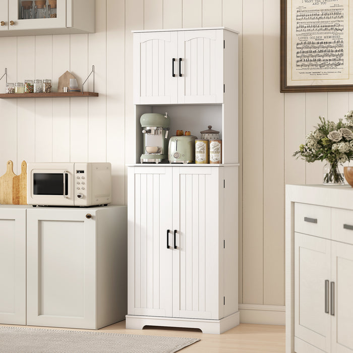 HOMCOM 181.5 cm Freestanding Storage Cabinet, Tall Kitchen Cupboard with Adjustable Shelves, 8 Door Spice Racks, White