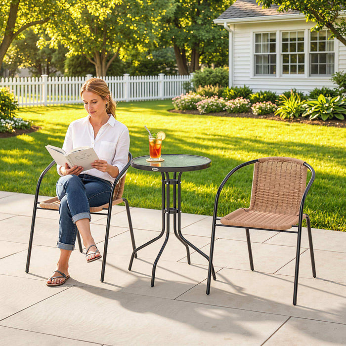 Outsunny 3 Pieces Rattan Bistro Set - Brown