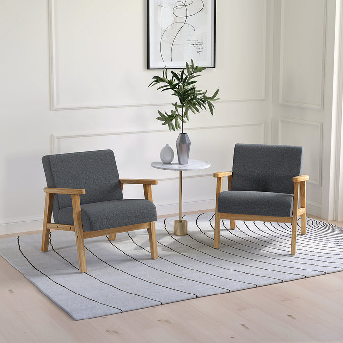 HOMCOM Set of 2 Accent Armchair, Living Room Chair, Wooden Upholstered Single Lounge Chair with Rubber Wood Legs and Padded Seat , Leisure Sofa Chair for Bedroom Office, Dark Grey
