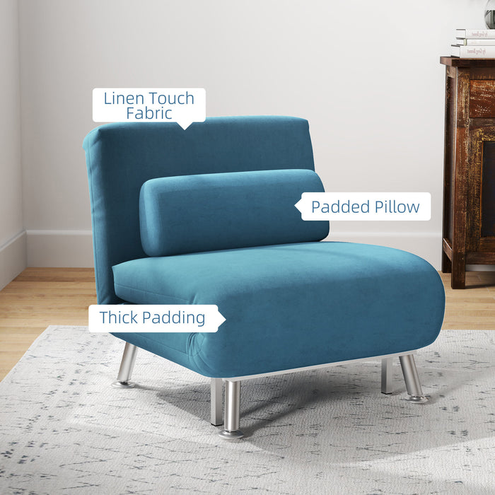 HOMCOM Single Sofa Bed, 1 Person Sleeper Foldable Lounge with Pillow, Blue
