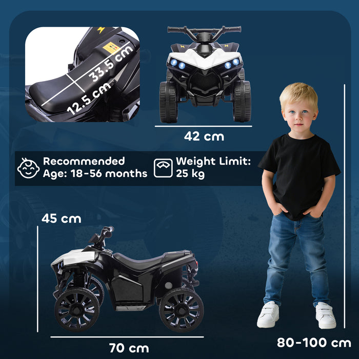 AIYAPLAY 6V Kids ATV, 4 Wheeler Electric Ride on Car with Music and LED Headlights, for Ages 18-56 Months Boys and Girls, White