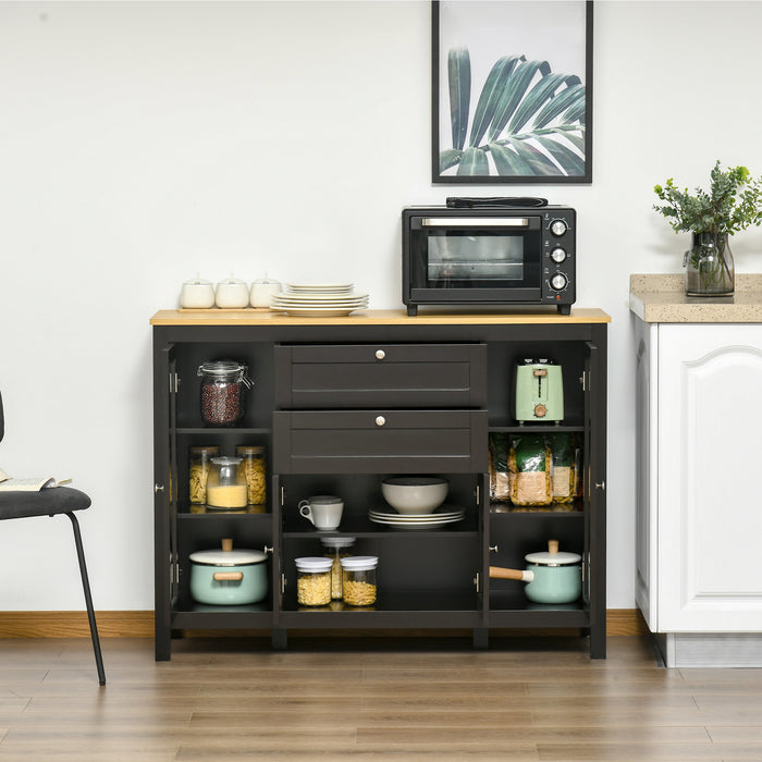 HOMCOM Modern Storage Cabinet, Sideboard with Oak Top, 4 Doors, 2 Drawers and 5 Adjustable Shelves, Black Brown