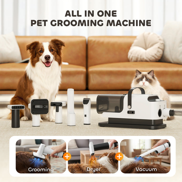 PawHut 5 in 1 Dog Grooming Vacuum & Dryer w/ Clipper, 1.8L Canister, 4 Modes Blow Temperature
