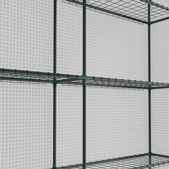 Outsunny Walk-in Greenhouse with 4 Tier 24 Shelves, Portable Grow House with Roll-up Zipped Door, 244 x 180 x 210 cm, White