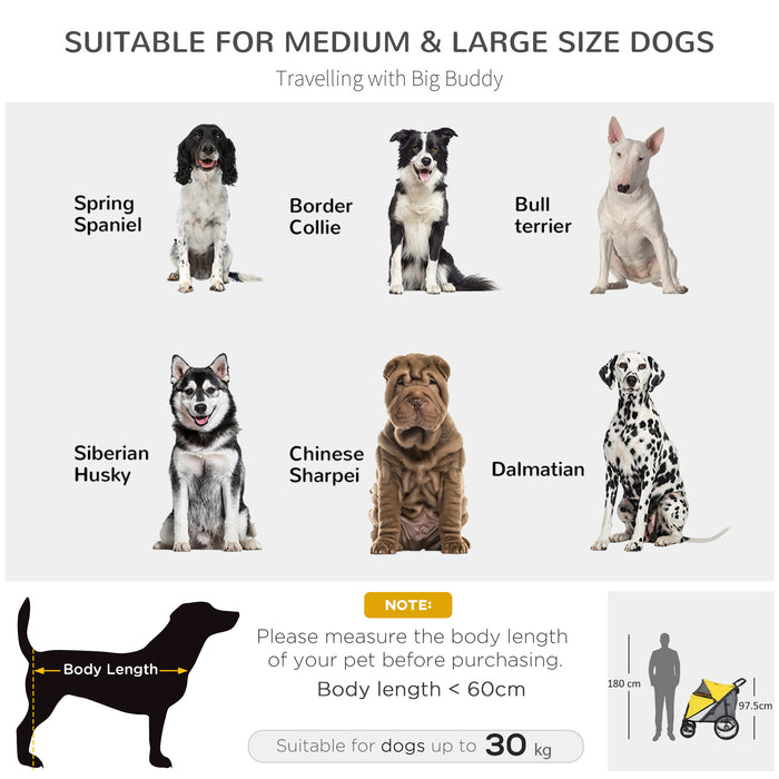 Foldable Canine & Feline Cart - Washable Cushion, Storage Bags & Safety Leash Features - Ideal for Medium to Large Pets on the Go, Vibrant Yellow
