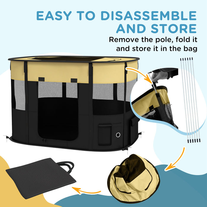 Foldable Canine Playpen - Indoor/Outdoor Pet Enclosure with Convenient Storage Bag - Ideal for Puppy Play & Training, Yellow