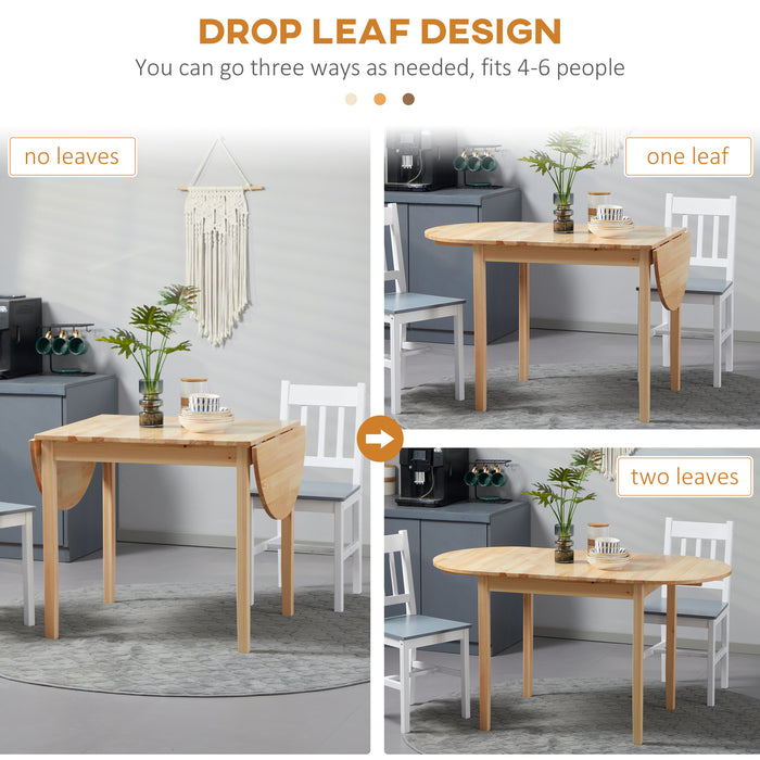 HOMCOM 4-6 Person Wooden Drop-Leaf Table - Natural Finish