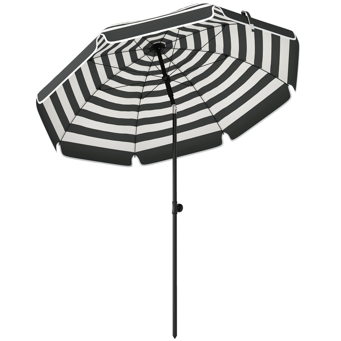 Outsunny 1.8 m Beach Umbrella Parasol with Sand Anchor, Portable 30° Tilting Patio Sun Shade with Adjustable Height, Grey/White