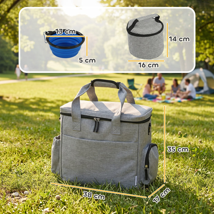 PawHut Dog Travel Bag, Waterproof Walking Bag with Multiple Pockets, Two Food Containers and Collapsible Bowl for Cat Puppy