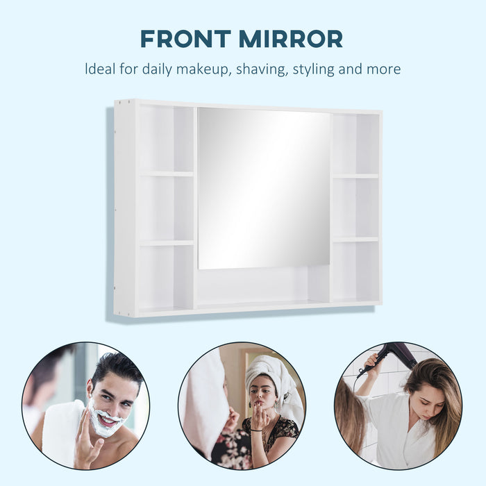 kleankin Wall Mounted Medicine Cabinet, Bathroom Mirror Cabinet with Mirrored Door, Shelves and Storage Cupboard, White