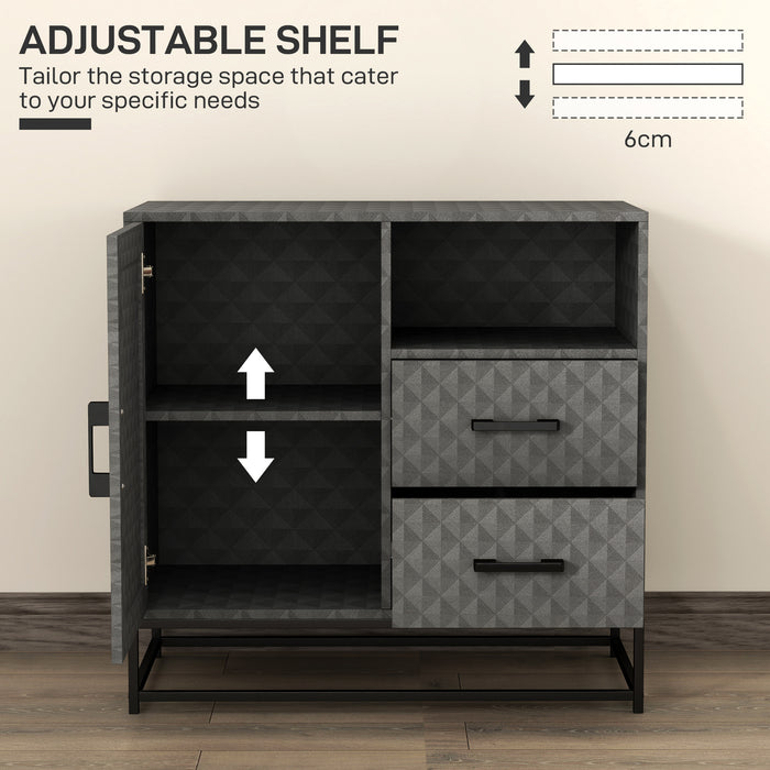 HOMCOM Sideboard with Adjustable Shelf, Freestanding Sideboard Storage Cabinet with Open Compartment and 2 Drawers, Grey
