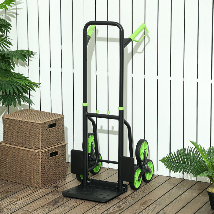 DURHAND Steel Climbing Stairs Trolley Hand Trucks 6-Wheels Foldable Load Cart 120kg, Green