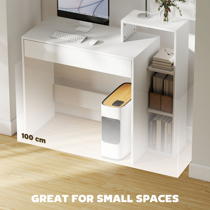 HOMCOM Desk with Storage, Computer Desk with 3 Open Shelves and Drawer, Workstation, Computer Table, White