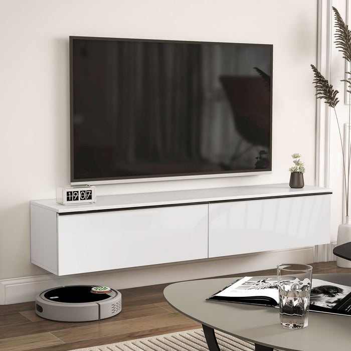 High Gloss 160cm Floating TV Stand - Wall-Mounted Cabinet for 70-inch Televisions, Storage Cupboards Included - Sleek Living Room Furniture for Modern Homes