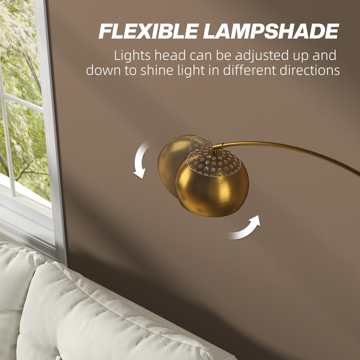 HOMCOM 180cm Arc Floor Lamp for Living Room, Home Offices, Bedrooms, Modern Standing Lamp with Foot Switch, Faux Black Marble Base and Black Bell Shade, Gold Tone