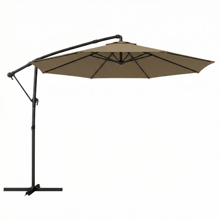 Outsunny 3 m Garden Cantilever Parasol with Cover, Round Overhanging Umbrella with 360° Rotation, Tilt, Khaki