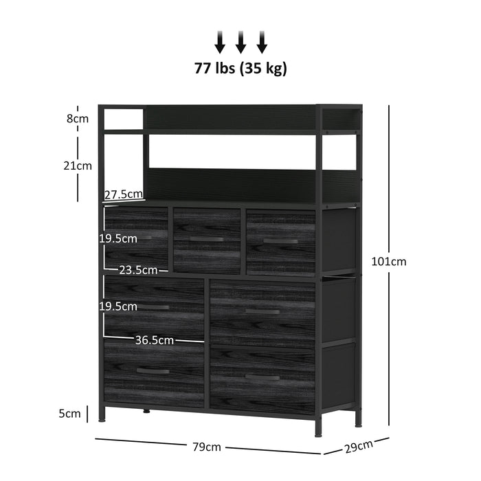 HOMCOM Rustic Chest of Seven Fabric Drawers - Black