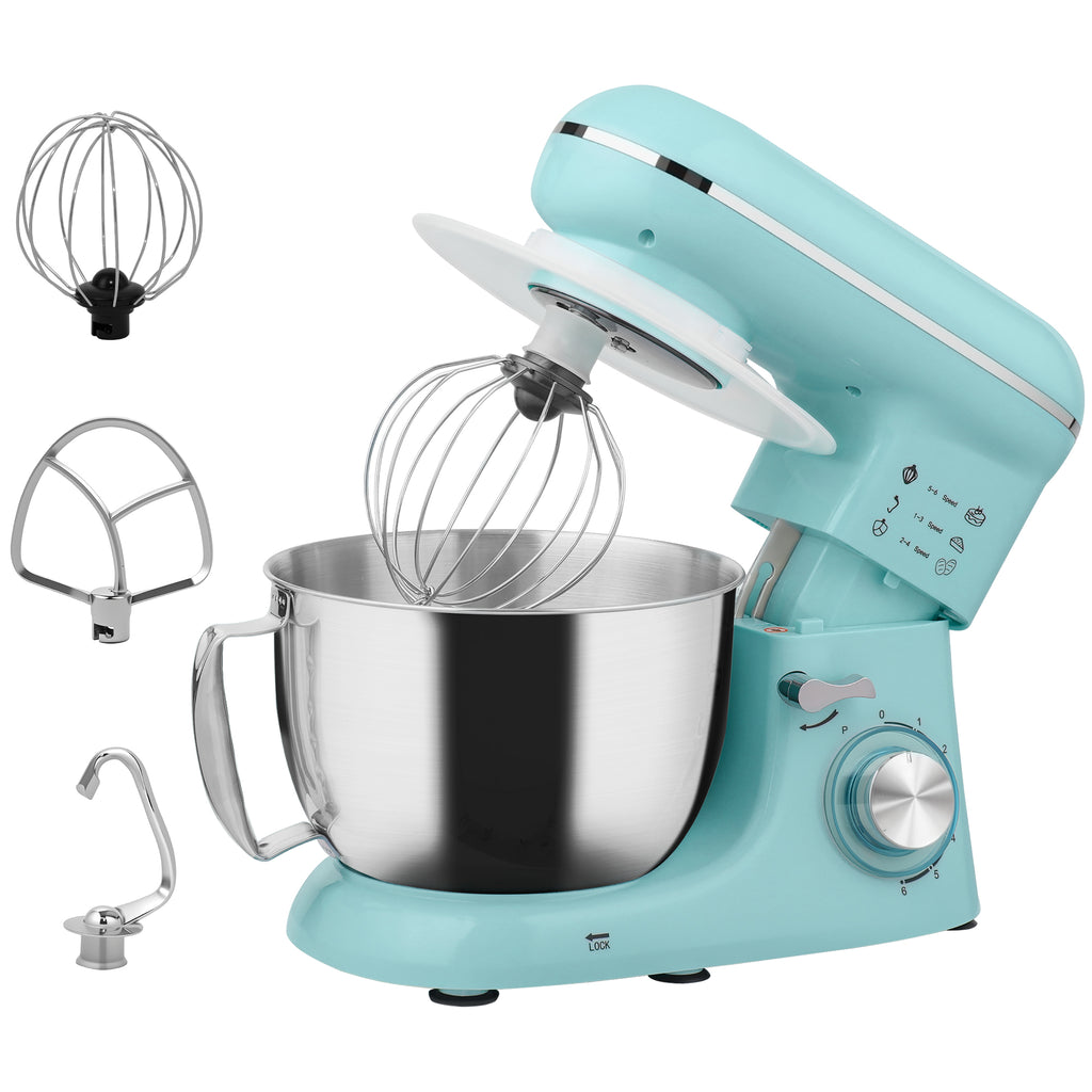 HOMCOM 1300W Kitchen Stand Mixer, with Accessories - Blue