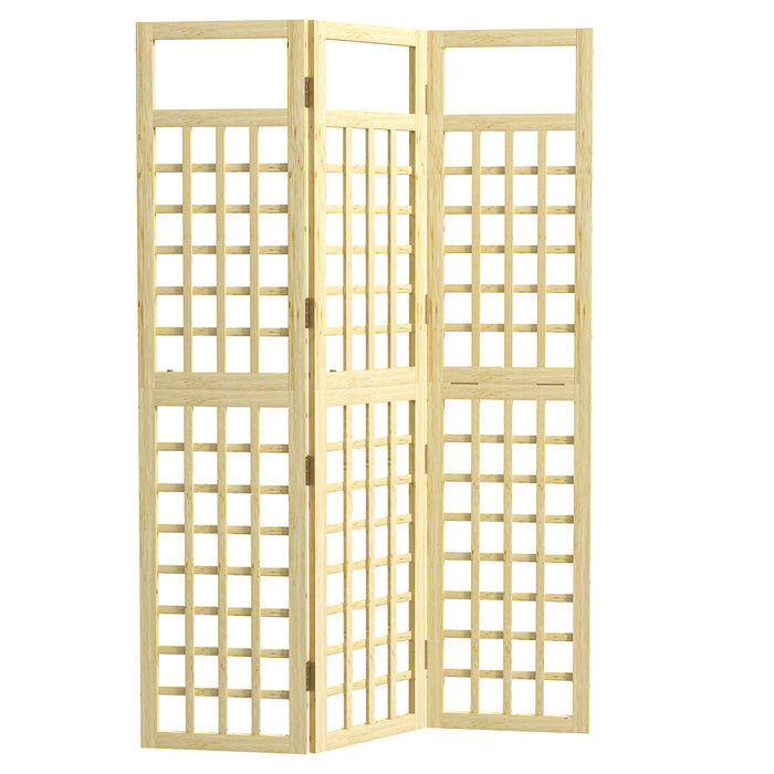 Outsunny 3-Panel Garden Privacy Screen, Freestanding Foldable Wooden Outdoor Divider/Trellis, Decorative Privacy Screen for Garden Patio Pool, 120 x 170 cm, Natural Wood Finish