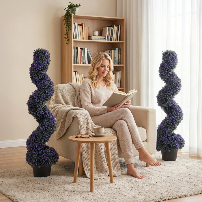 HOMCOM Decorative Artificial Plants Set of 2, UV Resistant Fake Plants in Pot for Indoor Outdoor Decor, 120 cm, Purple