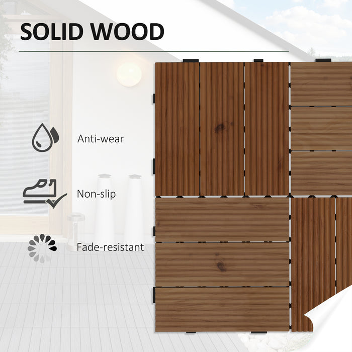 Wooden Interlocking Decking Tiles 27 Pcs - 30x30 cm Anti-slip Outdoor Flooring, 0.81㎡ Coverage - Ideal for Patio, Balcony, Terrace, and Hot Tub Areas in All Weather Conditions