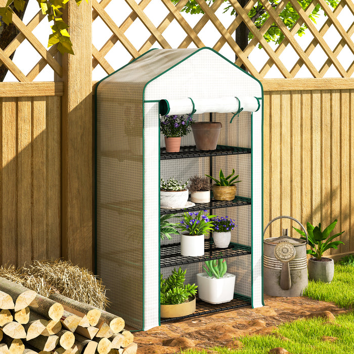 Outsunny Four-Tier Mini Greenhouse, with Reinforced Plastic Cover