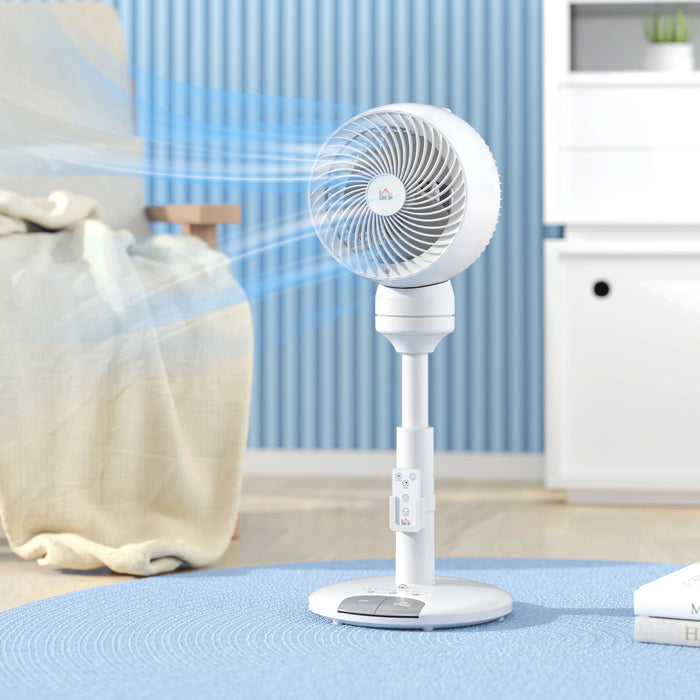 HOMCOM 9'' Air Circulator Fan 3 Speed 3 Mode, 70° Oscillation 90° Vertical Tilt, Height Adjustable, Remote Controller, for Living Room, Bedroom, Office, White
