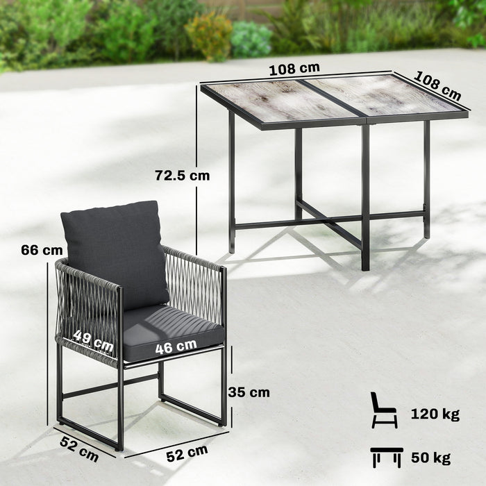 Outsunny 4-Seater Garden Dining Set, Rattan Outdoor Furniture with Space-Saving Chairs and Thick Cushions for Patio Balcony, Black